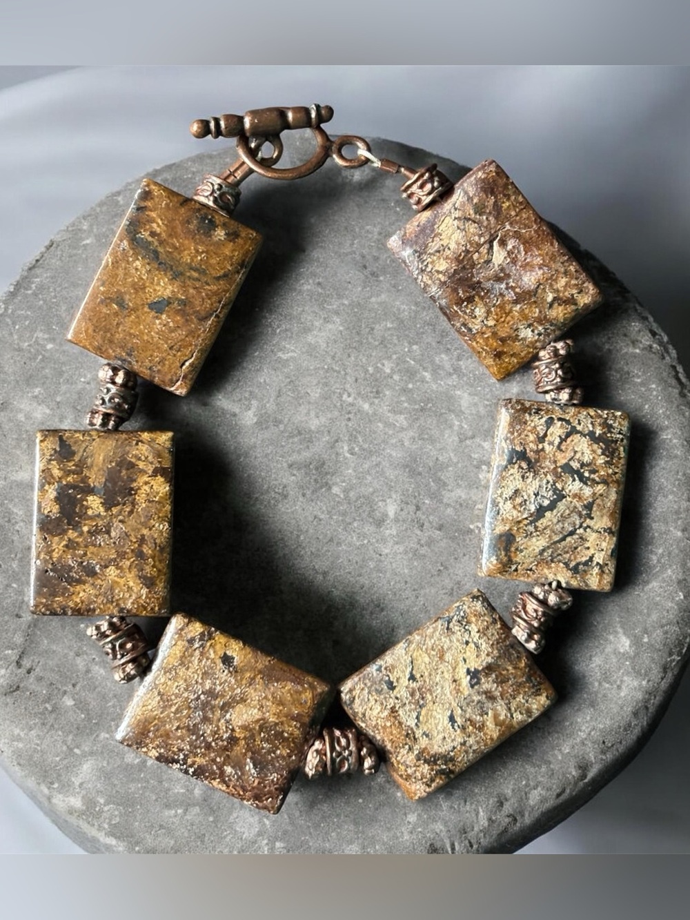 Brown Jasper Statement Bracelet | Rectangle Gemstone | Toggle Clasp